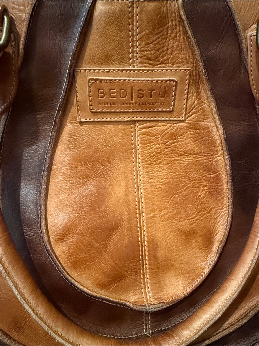 BED|STU Two-Tone Tan & Dark Brown Leather Shoulder Tote - Picture 2 of 7